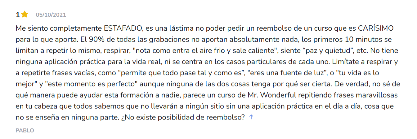 Reseña negativa completa del curso