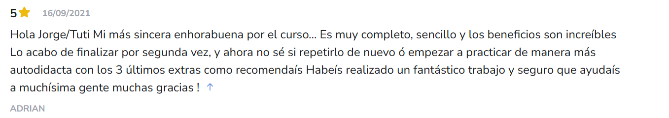 Reseña positiva de usuario que repitió el curso